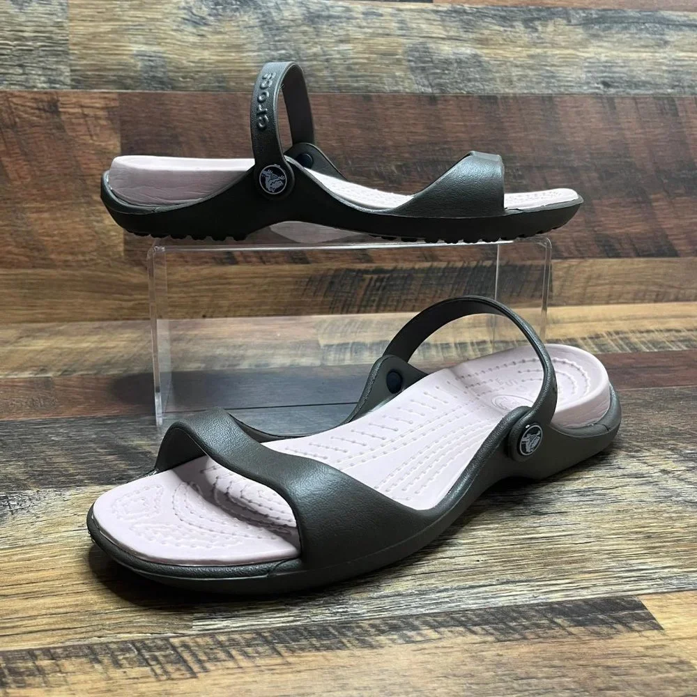 Crocs Women's Cleo Relaxed Fit Strappy Black Slip On Comfort Sandals Size 9
